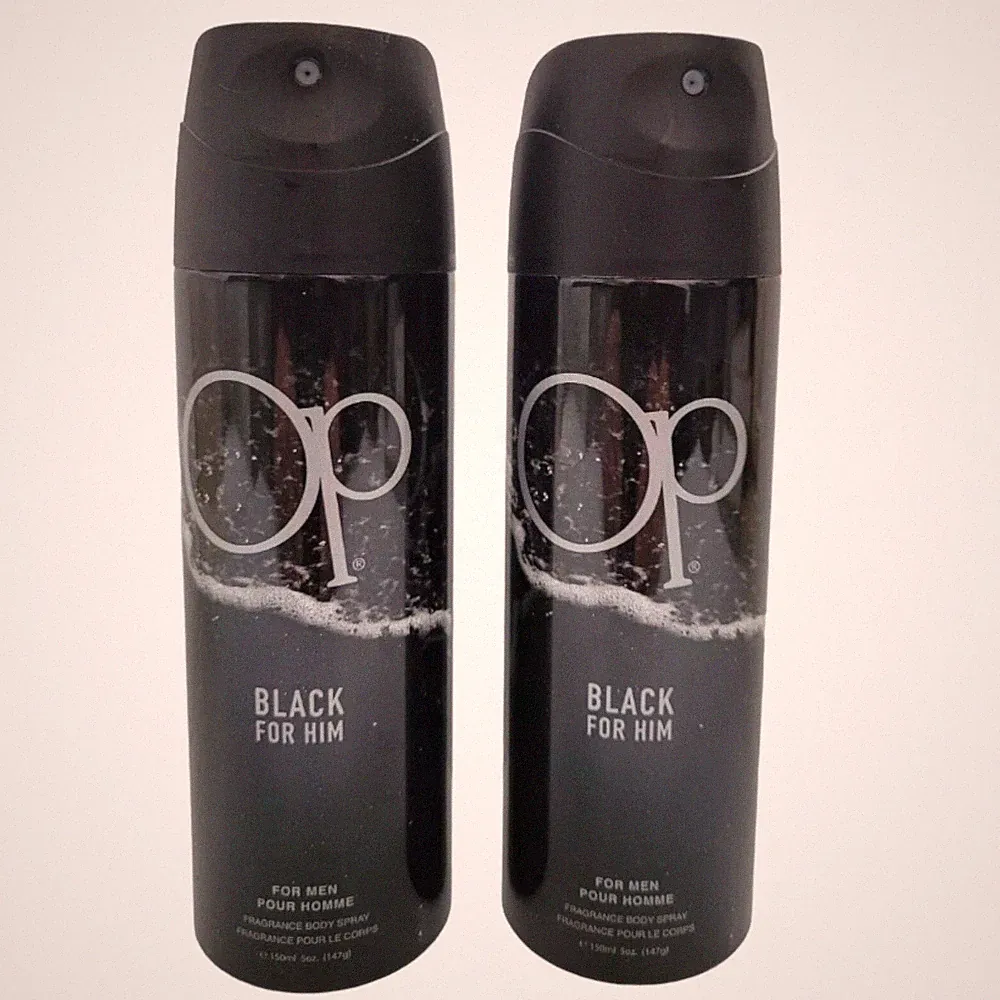 2 X OCEAN PACIFIC BLACK for Him Men Fragrance Body Spray 5.0 fl oz 150ml 5g