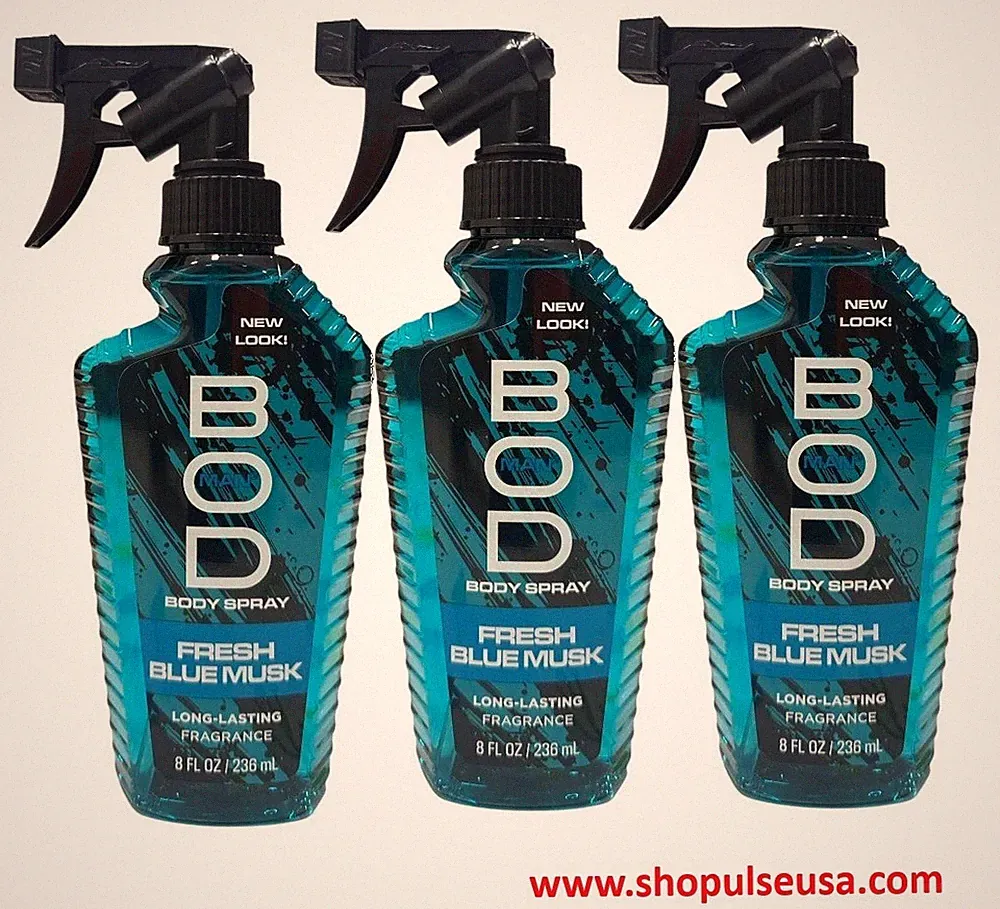BOD man Fragrance Body Spray, Fresh Blue Musk, 8 fl oz Each (3 Pack)