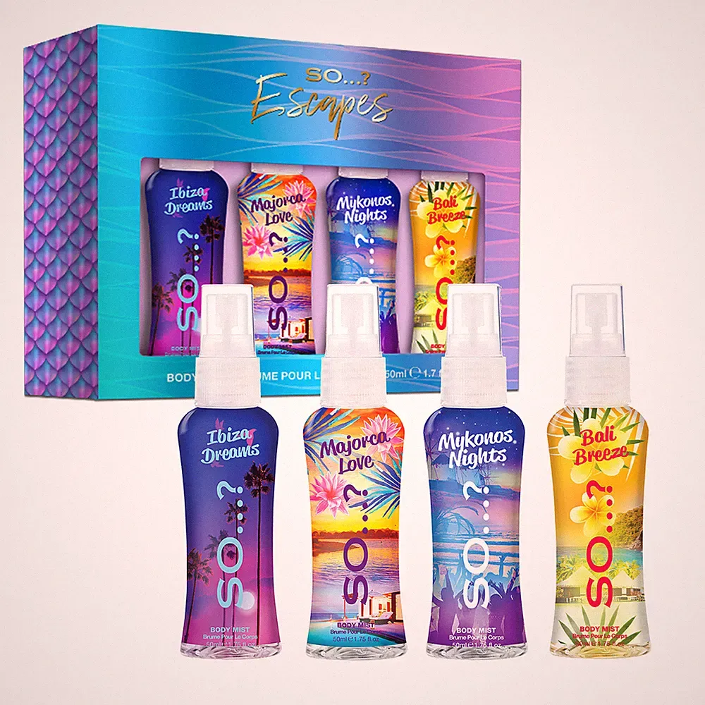 So...? Escapes Body Mist Gift Set - Body Spray for Women - Travel Size 4 Pcs Kit